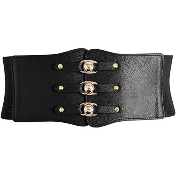 Wide Elastic Waist Belt for Women – PU Leather Corset Belt with Alloy Buckle - Picture 1 of 5